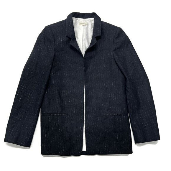 Zadig & Voltaire Navy Silver Stripe Jacket Blazer Volly Bi Sz 36 Open Front - Picture 1 of 10
